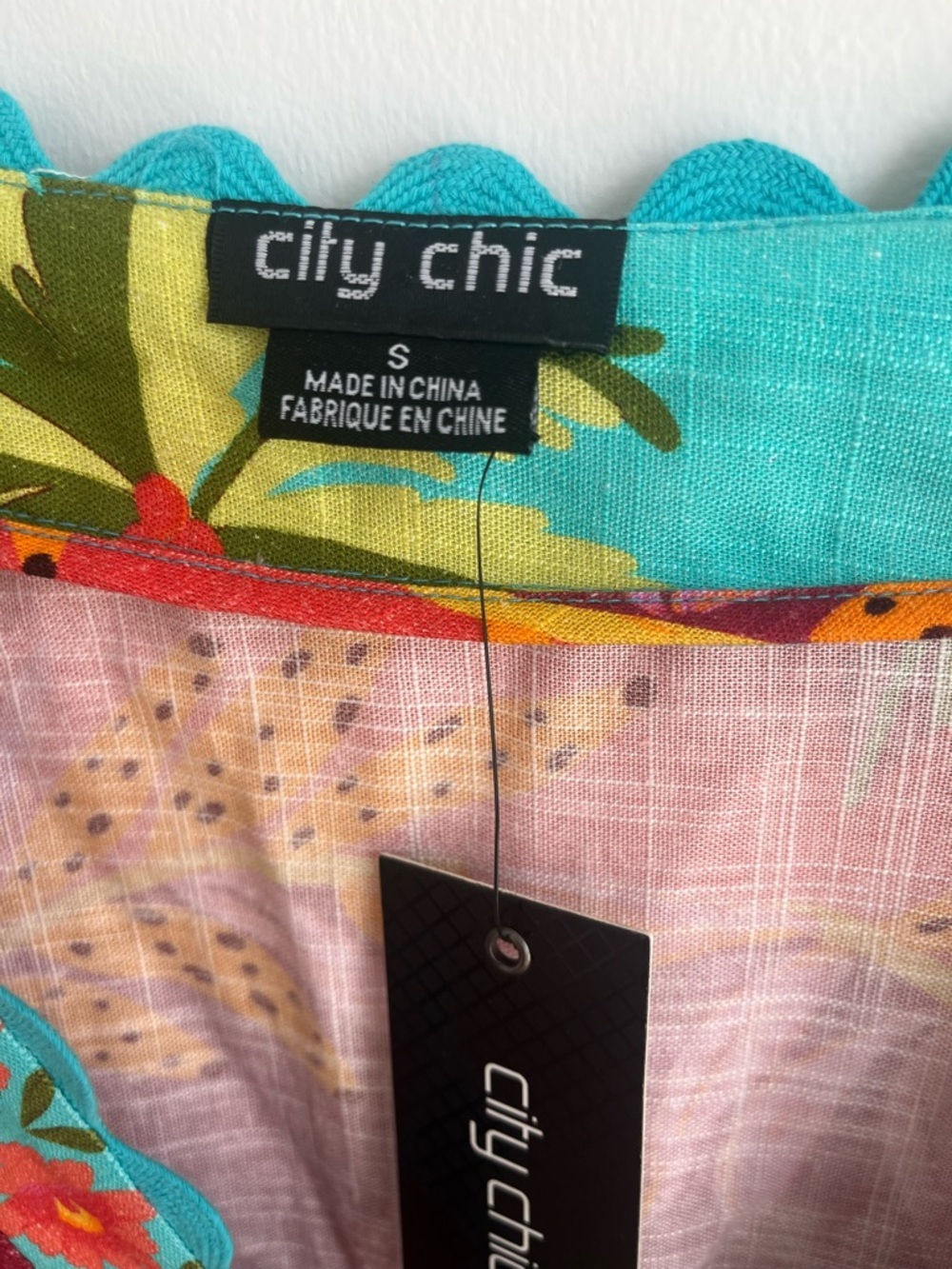 NWT City Chic Tropical Linen Blend Boho Dress Colorful Mini, Plus Size S - Picture 4 of 9